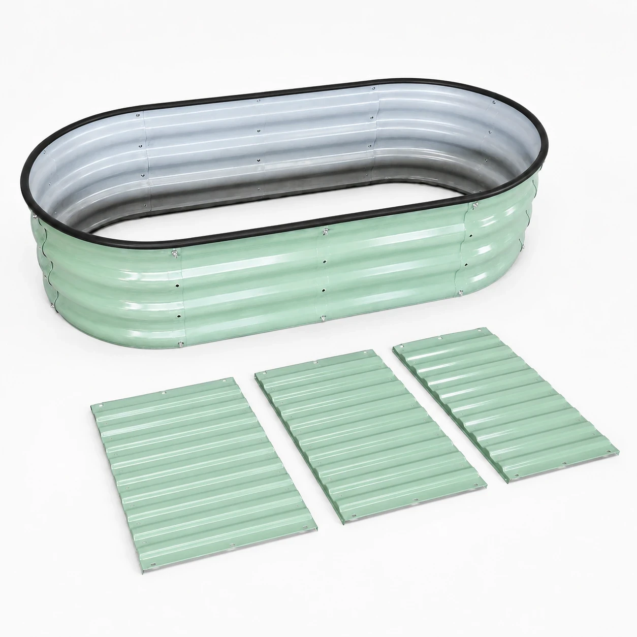 Modular Galvanized Steel Raised Garden Bed Panels Modular galvanized steel raised garden bed with interchangeable corrugated panels